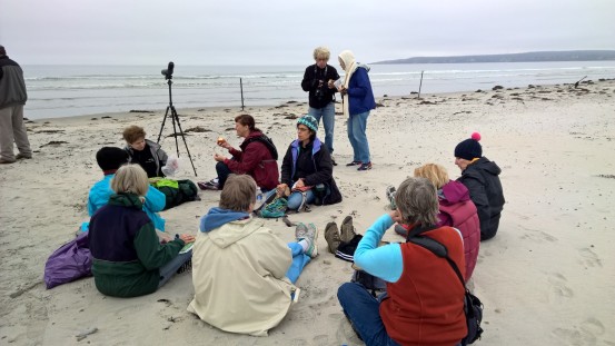 Eating lunch on beach by Jan Spence