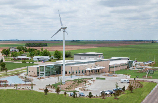 The Greensburg Hospital is LEED certified with a wind turbine on site.