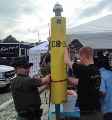 Acoustic buoy being deployed in Plymouth. Photo credit: WATD